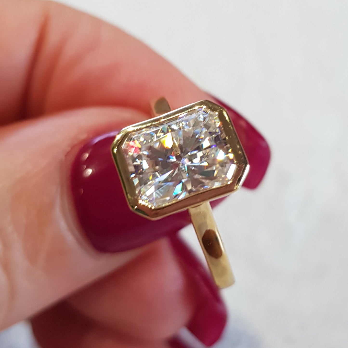 Radiant cut 3ct Bezel set Engagement Ring