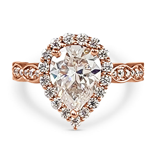 Pear cut, halo 2.5ct Antique Engagement Ring