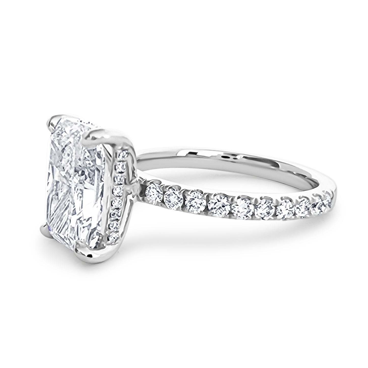 Radiant cut 4.35ct Engagement Ring. Lab Diamond or Moissanite
