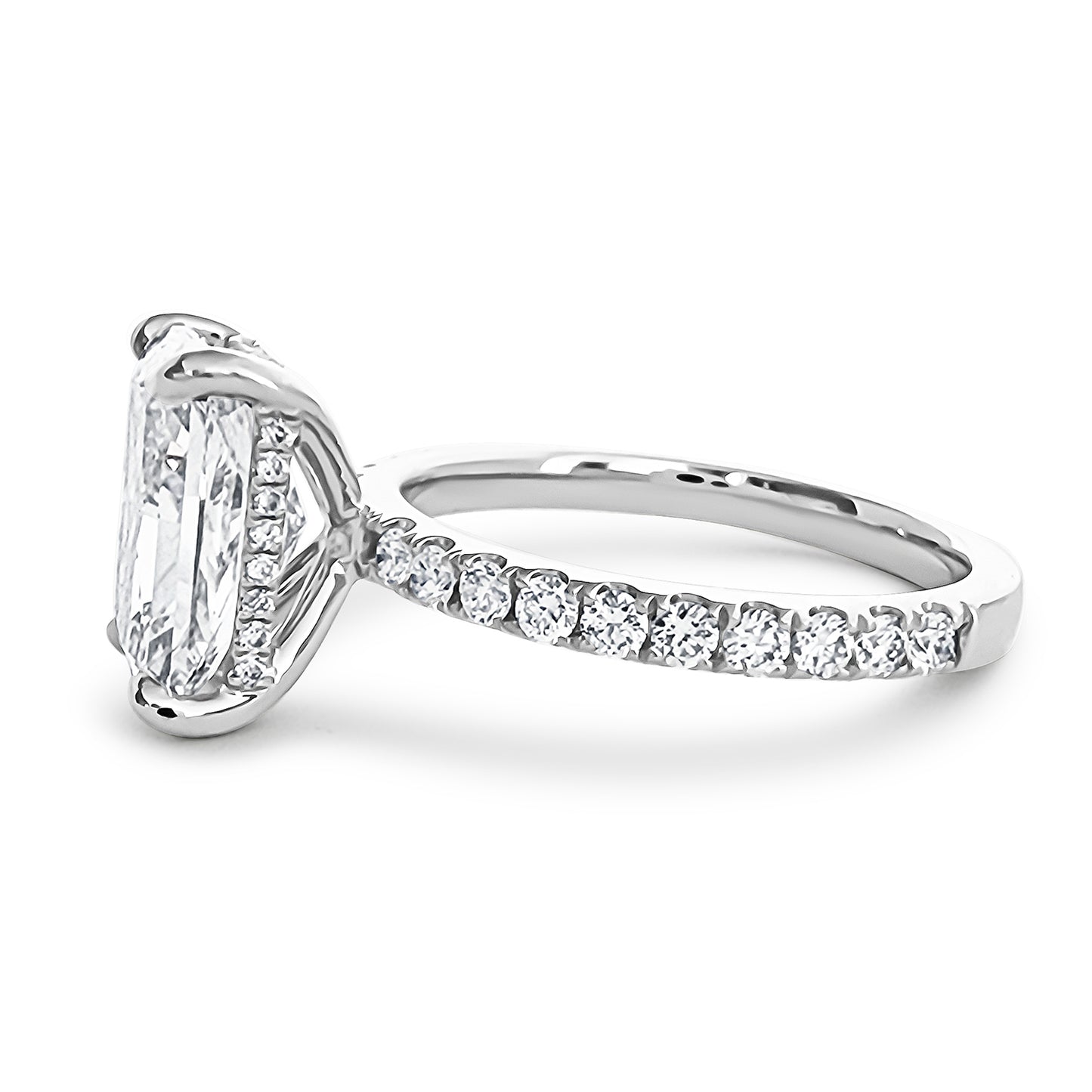 Radiant cut 4.35ct Engagement Ring. Lab Diamond or Moissanite