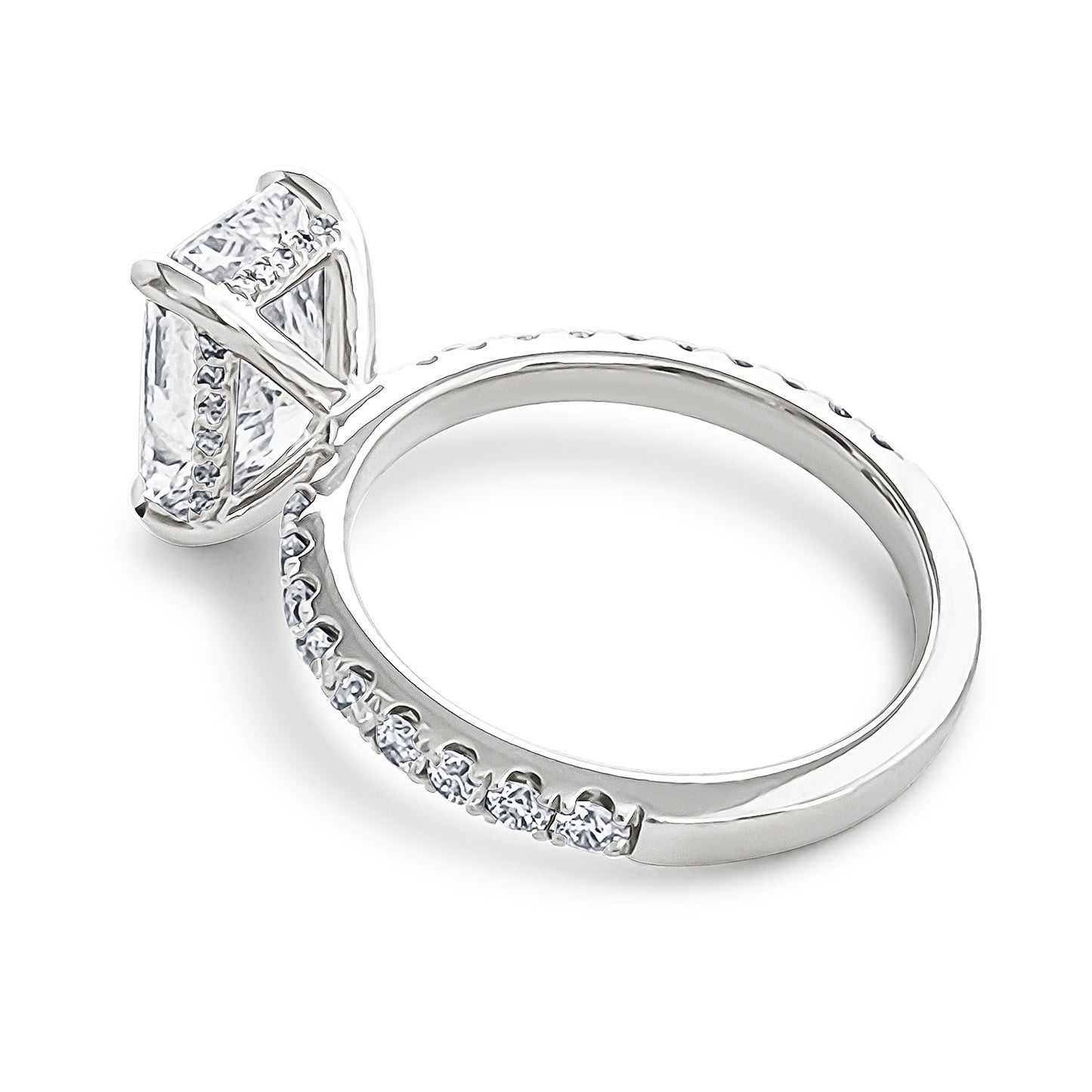 Radiant cut 4.35ct Engagement Ring. Lab Diamond or Moissanite