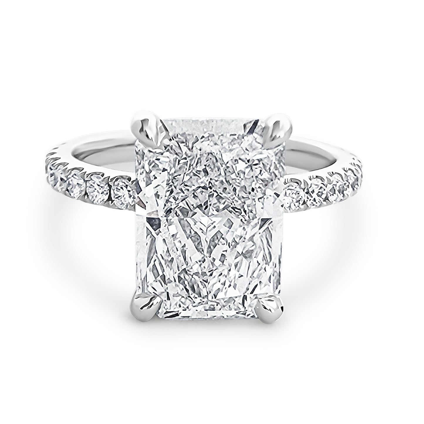 Radiant cut 4.35ct Engagement Ring. Lab Diamond or Moissanite
