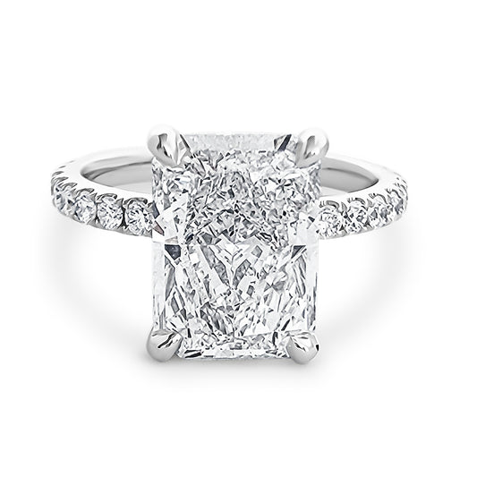 Radiant cut 4.35ct Engagement Ring. Lab Diamond or Moissanite