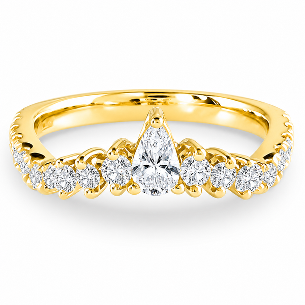 Contour Wedding Ring with Pear cut centre