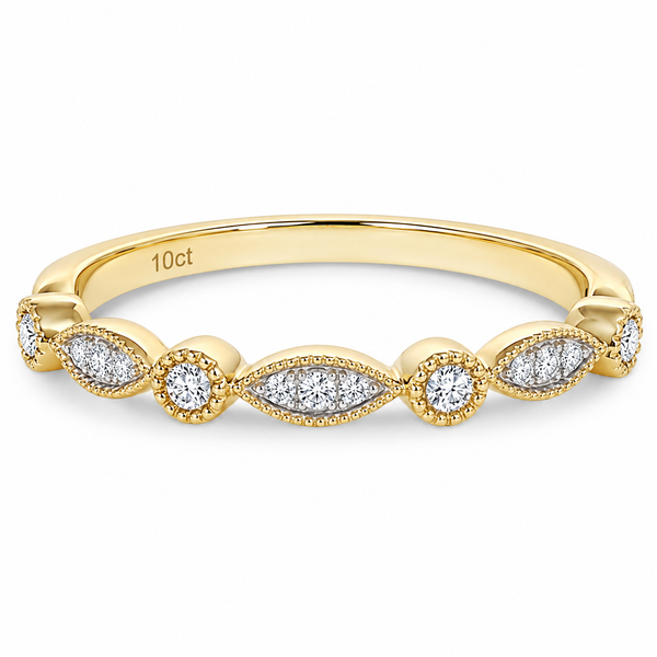 Fine wedding ring or stacker ring. 10k yellow and natural diamonds.