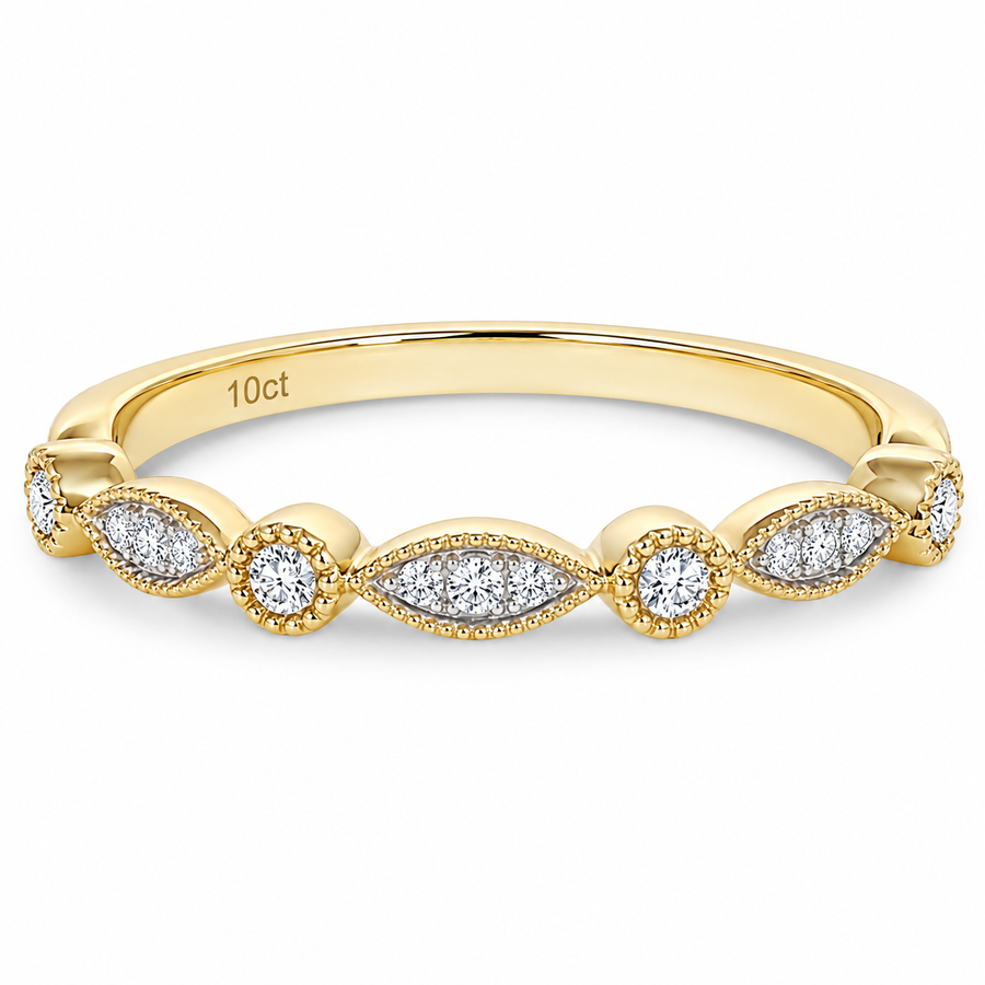 Fine wedding ring or stacker ring. 10k yellow and natural diamonds.