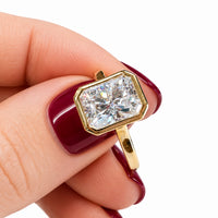 Radiant cut 3ct Bezel set Engagement Ring view 4
