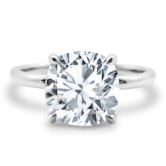 Cushion Cut Solitaire 2.95ct Engagement Ring. Lab Diamond or Moissanite
